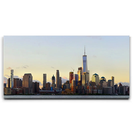 Lower Manhattan Skyline Panoramic View At Sunrise Posters, Prints, & Visual Artwork TheGoatWallArt LANDSCAPE - WIDE 30x15 0.75" STANDARD