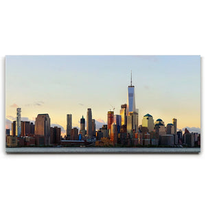Lower Manhattan Skyline Panoramic View At Sunrise
