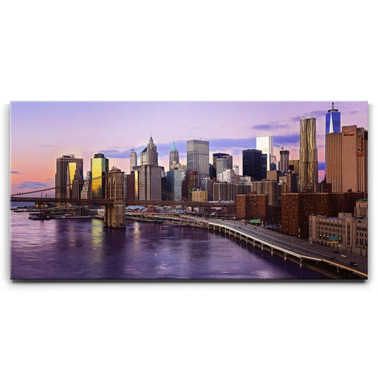 Lower Manhattan Skyline Panoramic View From Manhattan Bridge Posters, Prints, & Visual Artwork TheGoatWallArt LANDSCAPE - WIDE 30x15 0.75" STANDARD