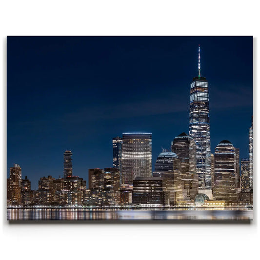 Lower Manhattan Skyline View With 1 World Trade Center At Night - 1 Of 2 Posters, Prints, & Visual Artwork TheGoatWallArt LANDSCAPE 24x18 0.75" STANDARD