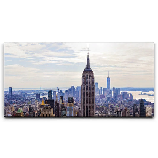 Manhattan With Empire State Building And 1 World Trade Center Posters, Prints, & Visual Artwork TheGoatWallArt LANDSCAPE - WIDE 30x15 0.75" STANDARD