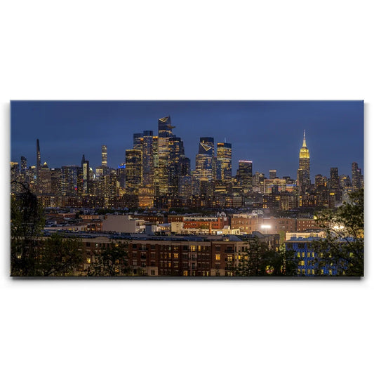 Midtown Manhattan And Hudson Yards At Night Panoramic Posters, Prints, & Visual Artwork TheGoatWallArt LANDSCAPE - WIDE 30x15 0.75" STANDARD