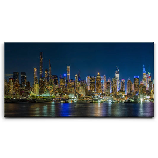 Midtown Manhattan Skyline Panoramic View At Night - 1 Of 2 Posters, Prints, & Visual Artwork TheGoatWallArt LANDSCAPE - WIDE 30x15 0.75" STANDARD