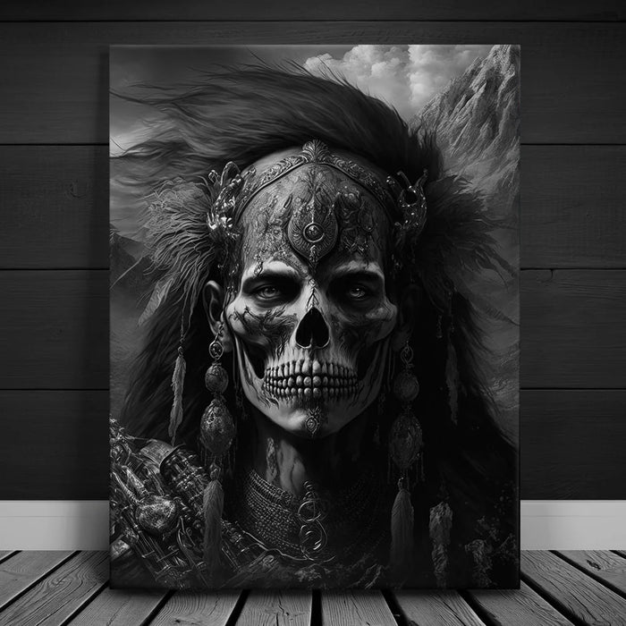 Featured image 1 for Native Skull Warrior - black and white
