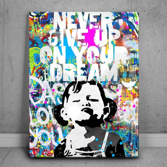 Never Give Up On Your Dream Posters, Prints, & Visual Artwork TheGoatWallArt PORTRAIT 18x24 0.75" STANDARD