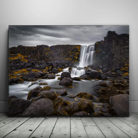Oxararfoss Waterfall - Iceland Posters, Prints, & Visual Artwork TheGoatWallArt LANDSCAPE 24x18 0.75" STANDARD