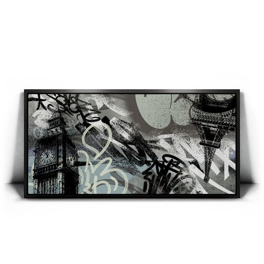 Paris - Graffiti Posters, Prints, & Visual Artwork TheGoatWallArt LANDSCAPE - WIDE 30x15 1.70" BLACK FRAME