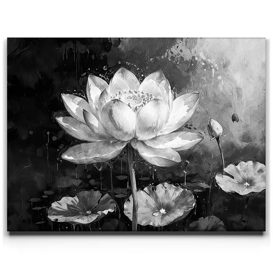 Peaceful Lotus Flower - Black and White