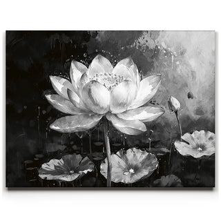 Peaceful Lotus Flower - Black and White