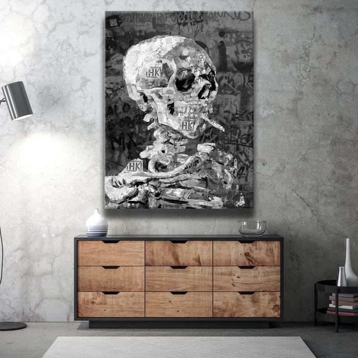 Featured image 2 for Skeleton Smoking - Van Gogh Warhol Mashup - B & W