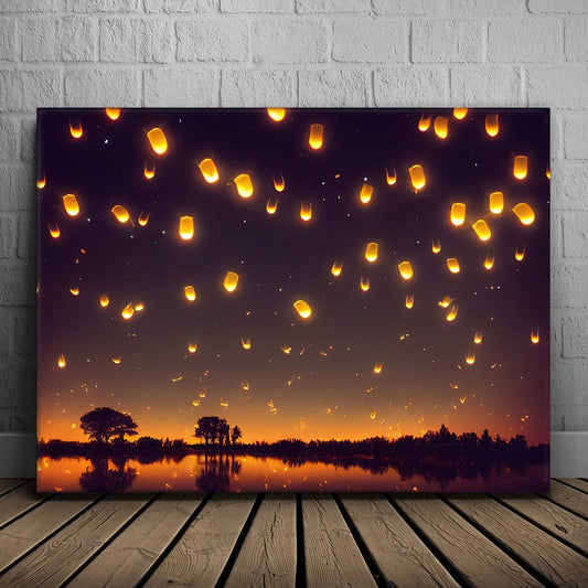 Sky Lantern Festival Posters, Prints, & Visual Artwork TheGoatWallArt LANDSCAPE 24x18 0.75" STANDARD