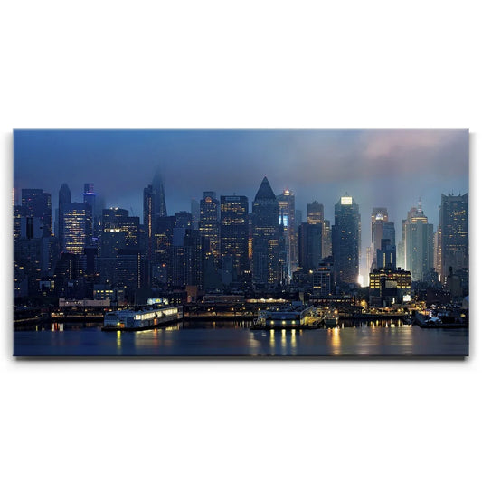 Smokey Midtown Manhattan Skyline Panoramic View At Night - 1 Of 2 Posters, Prints, & Visual Artwork TheGoatWallArt LANDSCAPE - WIDE 30x15 0.75" STANDARD
