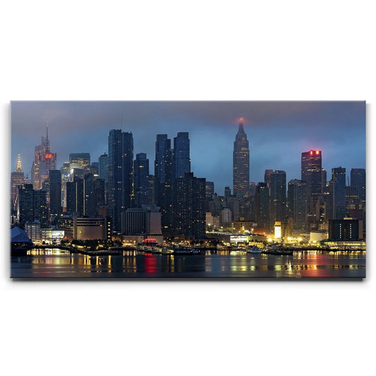 Smokey Midtown Manhattan Skyline Panoramic View At Night - 2 Of 2 Posters, Prints, & Visual Artwork TheGoatWallArt LANDSCAPE - WIDE 30x15 0.75" STANDARD