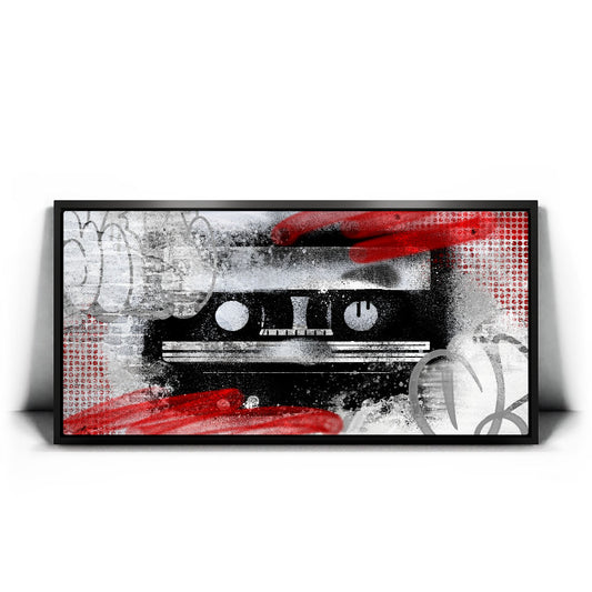 Tape Cassette - Retro Graffiti Posters, Prints, & Visual Artwork TheGoatWallArt LANDSCAPE - WIDE 30x15 1.70" BLACK FRAME