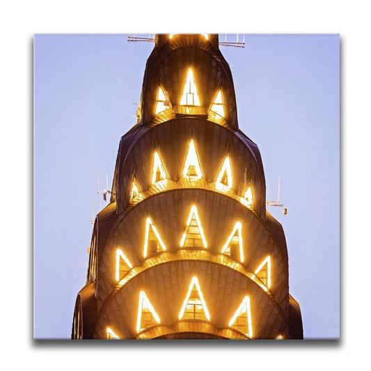 The Top Of Chrysler Building Closeup At Night Posters, Prints, & Visual Artwork TheGoatWallArt SQUARE 15x15 0.75" STANDARD