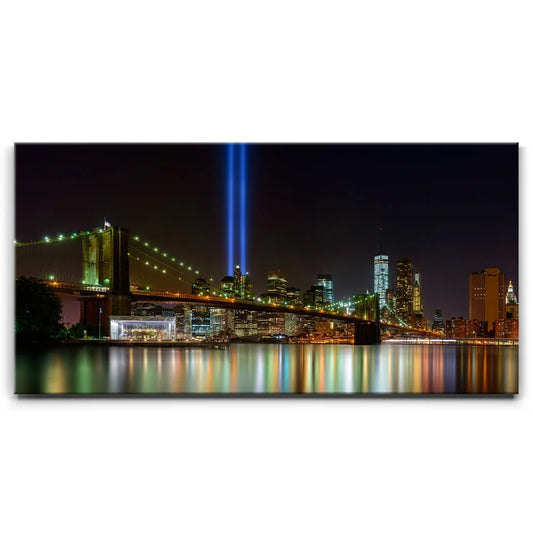 Tribute In Light And Brooklyn Bridge Panorama Posters, Prints, & Visual Artwork TheGoatWallArt LANDSCAPE - WIDE 30x15 0.75" STANDARD
