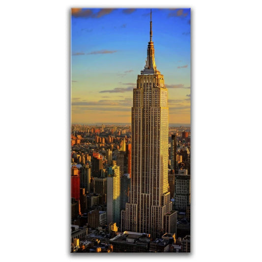 Vertical Panoramic View Of Empire State Building At Golden Hour Posters, Prints, & Visual Artwork TheGoatWallArt PORTRAIT - TALL 15x30 0.75" STANDARD