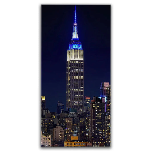 Vertical Panoramic View Of Empire State Building At Night Posters, Prints, & Visual Artwork TheGoatWallArt PORTRAIT - TALL 15x30 0.75" STANDARD