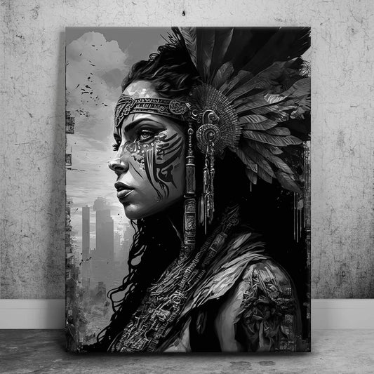 Warrior Pocahontas - Black and White Posters, Prints, & Visual Artwork TheGoatWallArt PORTRAIT 18x24 0.75" STANDARD