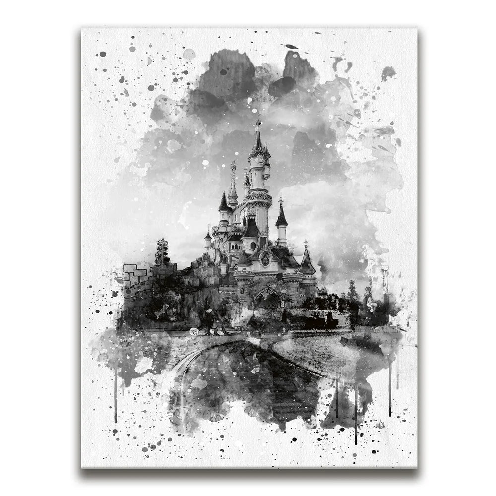 Featured image 1 for Watercolor Sleeping Beauty Castle - B & W