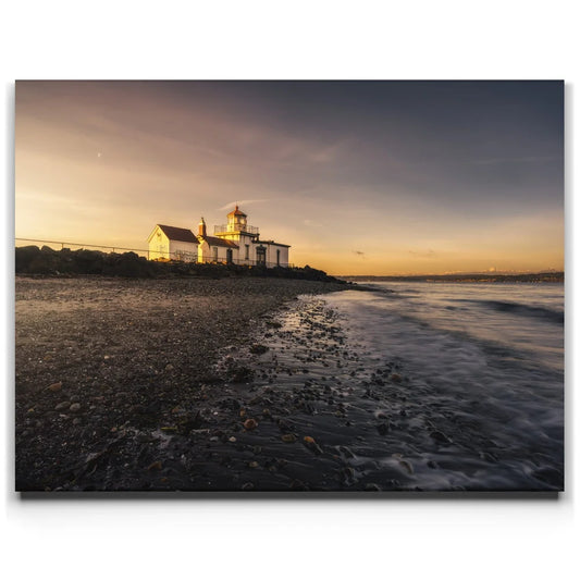 West Point Lighthouse Sunrise - Seattle Wa Posters, Prints, & Visual Artwork TheGoatWallArt LANDSCAPE 24x18 0.75" STANDARD