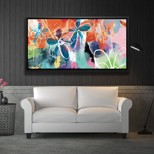 Abstract Tropic Flowers Posters, Prints, & Visual Artwork TheGoatWallArt LANDSCAPE - WIDE 30x15 1.70" BLACK FRAME