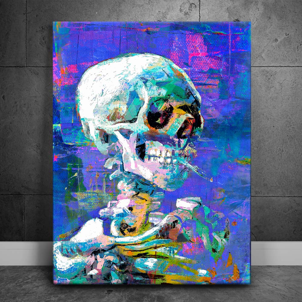 Colorful Van Gogh Smoking Skeleton