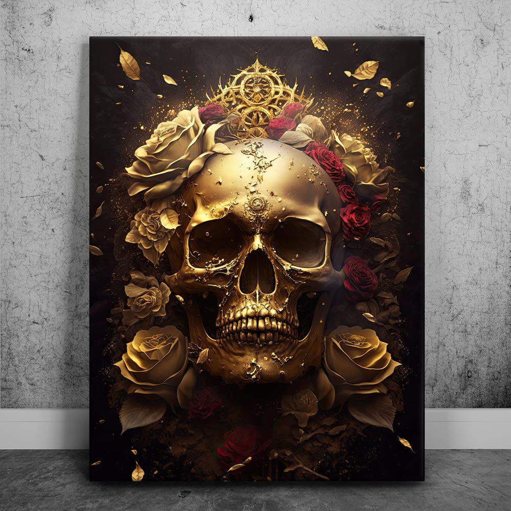 Gold Skull Red Roses