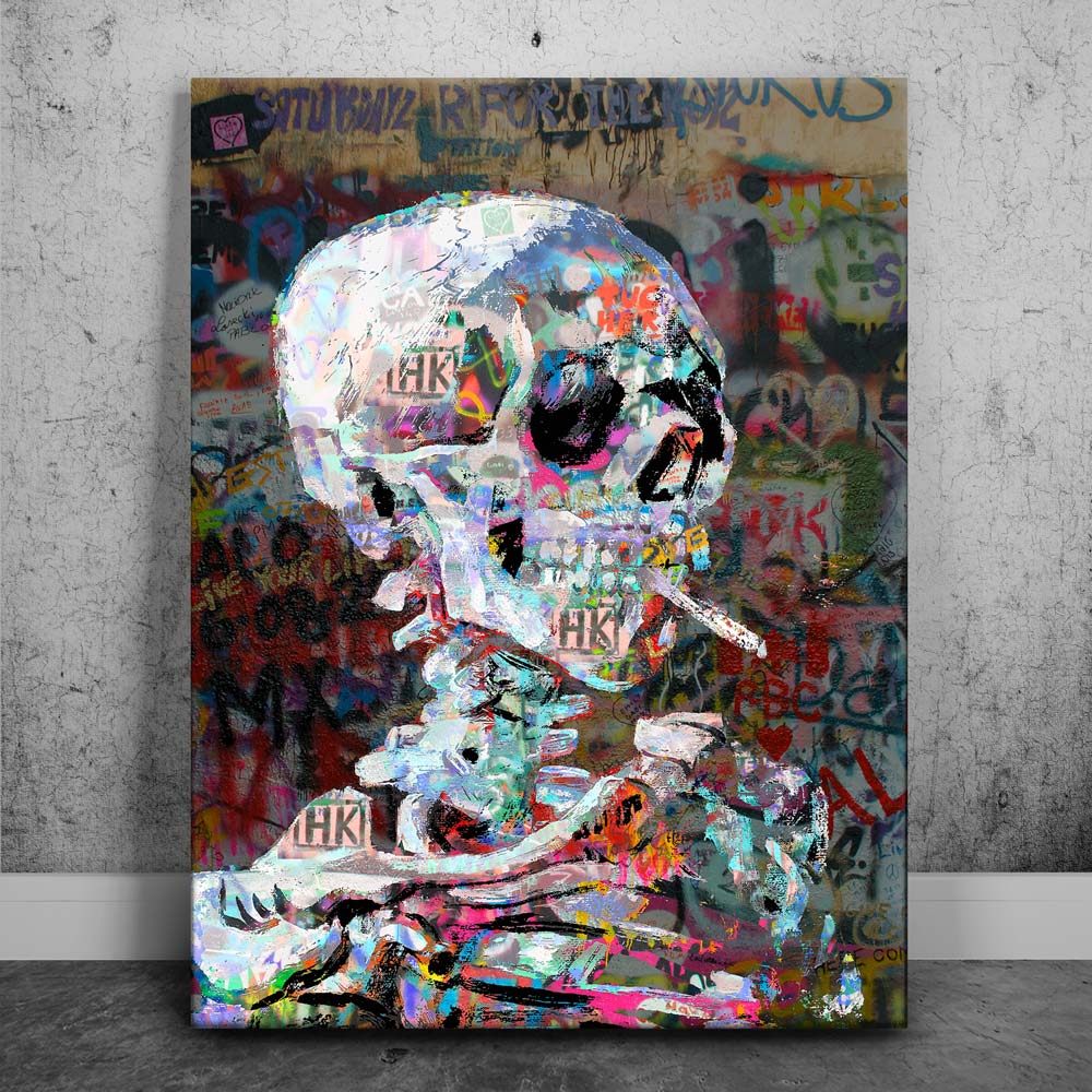 Skeleton Smoking - Van Gogh Warhol Mashup