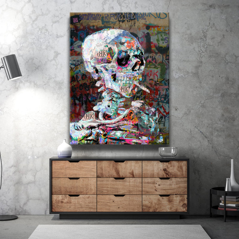 Skeleton Smoking - Van Gogh Warhol Mashup | TheGOATWallArt